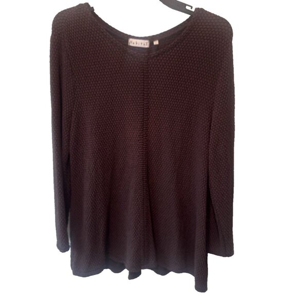Habitat Tops - Habitat Womens Chocolate Brown Textured Long Sleeve Tunic Top L Stretch Boho